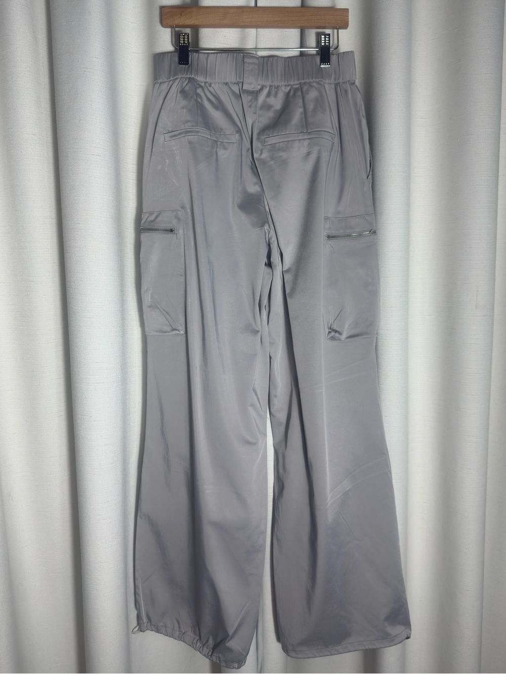 Zara Gray Satin Cargo Parachute Pants Wide Leg Size S - Picture 13 of 14
